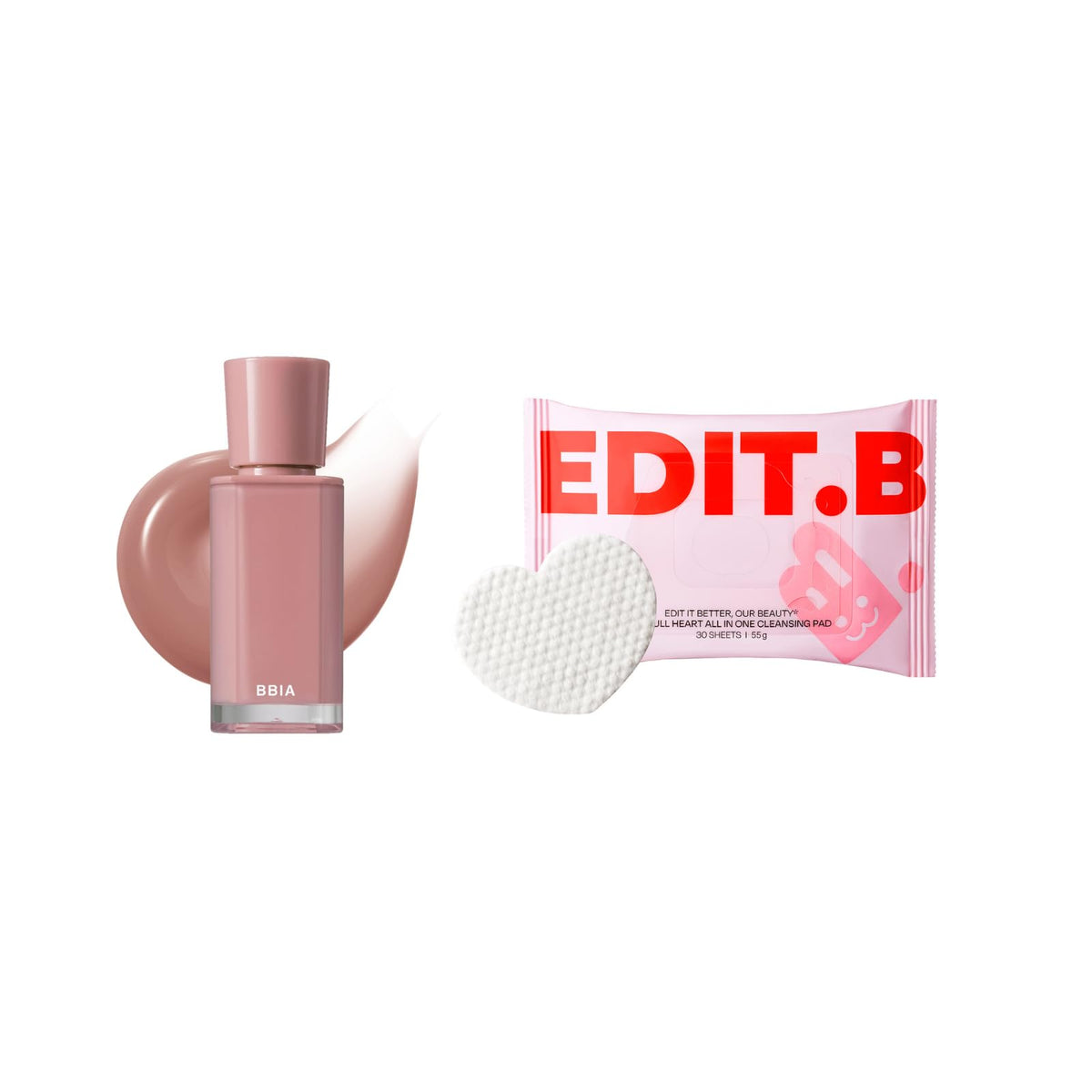 BBIA Glow Tint #19 Choco + EDIT.B Cleansing Pad | Lip Makeup & Clean Skin Duo Bundle