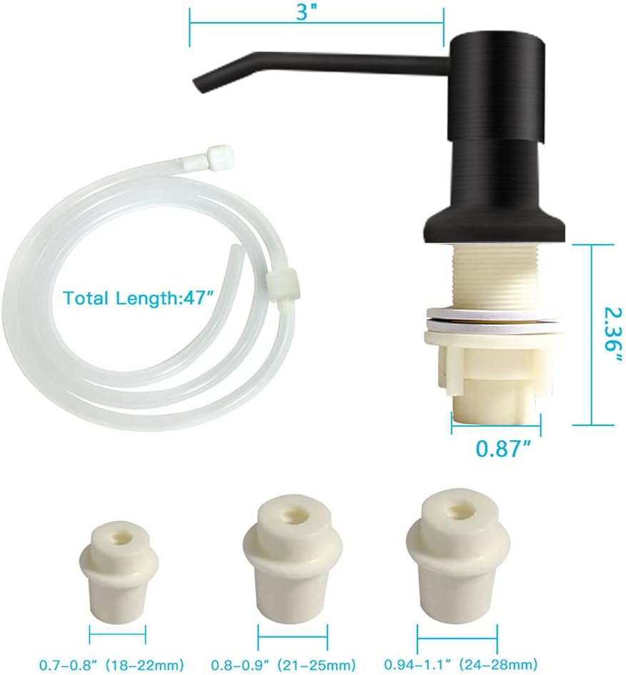 Dish Soap Dispenser for Kitchen Sink, Countertop Sink Soap Dispenser Water Pump with 47” No-Spill Extension Tube Kit Design for Kitchen Bathroom, Easy to Press, No More Refills （Black）