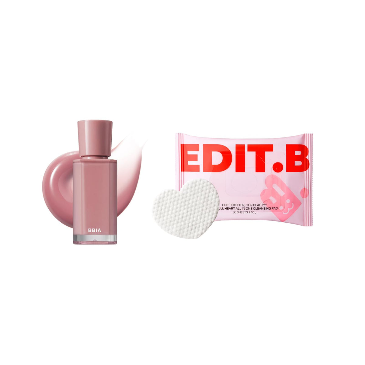 BBIA Glow Tint #11 Nudy + EDIT.B Cleansing Pad | Lip Makeup & Clean Skin Duo Bundle