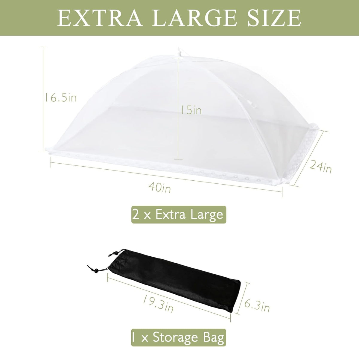 Food Covers Food Tent for Outside Mesh to Keep Bugs away, 2 Extra Large Size (40” x 24”) Reusable Collapsible Food Nets including Carry Bag,Ideal for Picnic Party BBQ Wedding Fruit