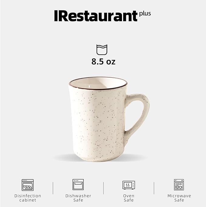 Stoneware Narrow Rim Commercial Grade Brown Speckle, Mug 8.5oz, Case of 36