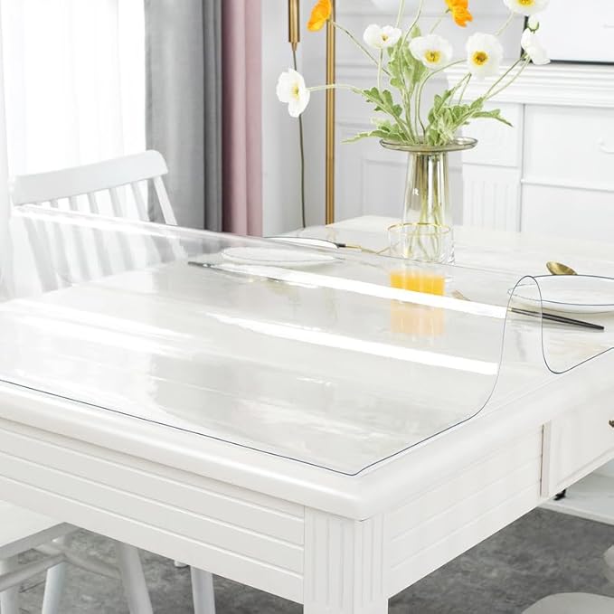 Warmstar Clear Table Cover Protector 34 x 84 Inch,1.5mm Thick Plastic Table Cover Rectangle,PVC Clear Table Protector,Desk Protector Mat for Kitchen, Dresser, Writing Desk，Dining Room Table