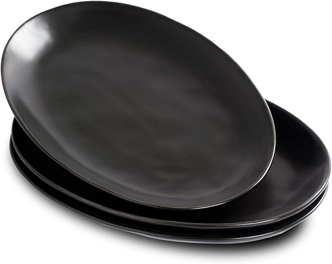 Porcelain Serving Platters, 12 Inch Large Serving Trays, Oval Serving Plates for Dessert Appetizers Meat/Entertaining/Party, Set of 3, Matte Black