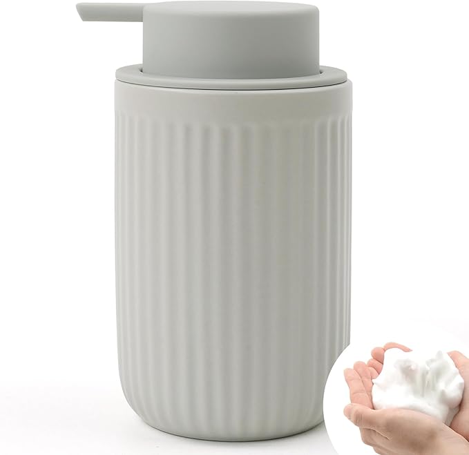 BosilunLife Foam Hand Soap Dispenser - Ceramic Foaming Soap Dispenser for Bathroom 12oz Refillable Liquid Lotion Soap Dispenser with Rust-Proof Foaming Pump for Countertop