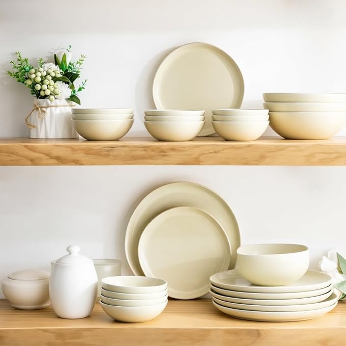 AmorArc Ceramic Dinnerware Sets,Handmade Reactive Glaze Plates and Bowls Sets,Highly Chip and Crack Resistant | Dishwasher & Microwave Safe Dishes Set, Service for 6 (18pc)