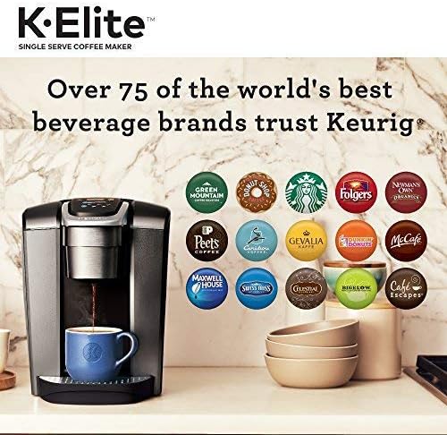 Keurig K-Elite Single Serve K-Cup Pod Coffee Maker, with Strength and Temperature Control, Iced Coffee Capability, 8 to 12oz Brew Size, Programmable, Brushed Slate