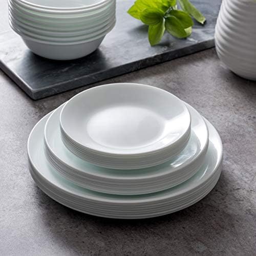 Corelle Vitrelle 8-Piece Dinner Plates Set Triple Layer Glass and Chip Resistant, Lightweight Round Plates, Winter Frost White