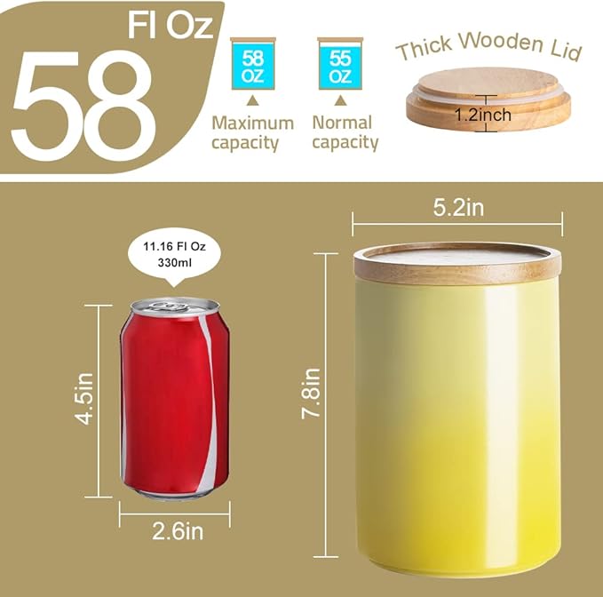 Sweejar Ceramic Food Storage Jar, Stackable Kitchen Canisters, Containers with Airtight Seal Wooden Lid for Serving Coffee Bean, Flour, Tea, Cookies, Spice and More - 58 Fl Oz (Gradient Orange)