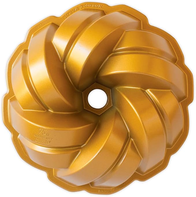 Nordic Ware NW 95577 75th Anniversary Braided Rope Bundt Cake Pan, Gold 12 Cup Capacity
