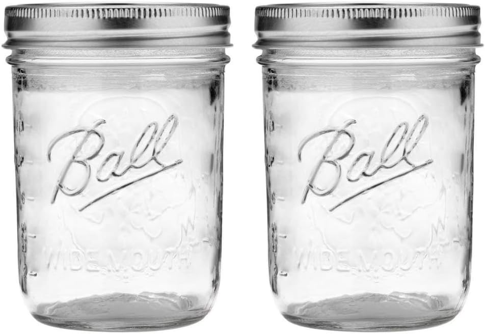 Ball Jar with Lid and Band - Pick Your Size and Color (Clear, Wide Mouth Pint - 16 oz.) Pack Of 2