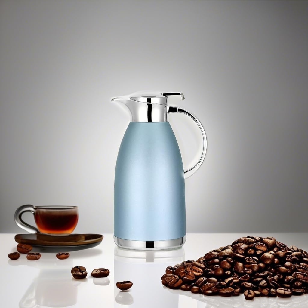 61oz Coffee Carafe Airpot Insulated Coffee Urn Stainless Steel Vacuum Thermal Pot Flask for Coffee, Hot Water, Tea, Hot Beverage - Keep 12 Hours Hot, 24 Hours Cold (Blue)