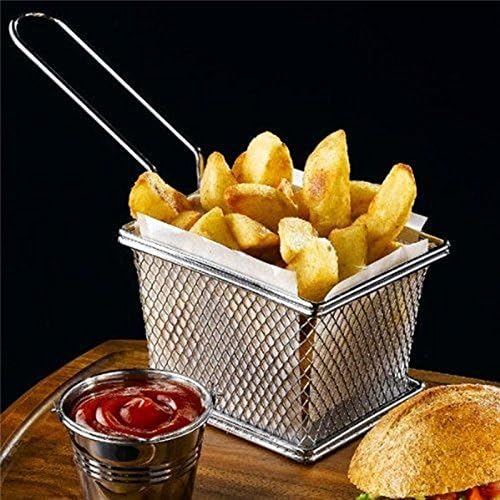 Stainless Steel Mini Square Fry Basket French Fries Holder, Fried Food Table Serving (Small 4inch)