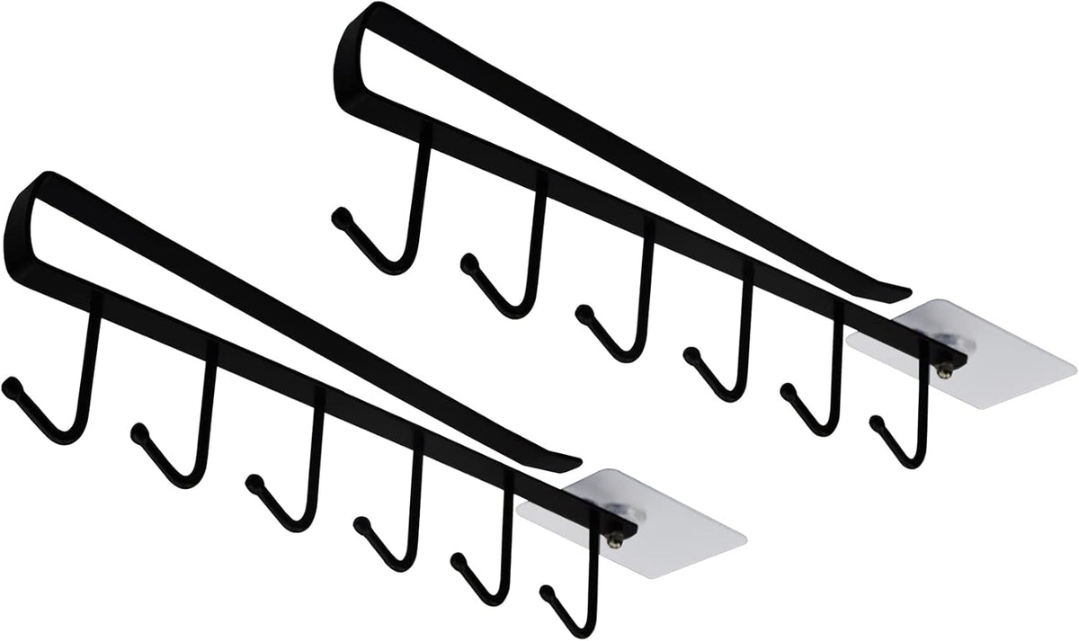 eywlwaar Cabinet Mug Holder Mug Cups Cabinet Mug Hooks Kitchen Storage Hanging Hooks (2 Pack-Black)
