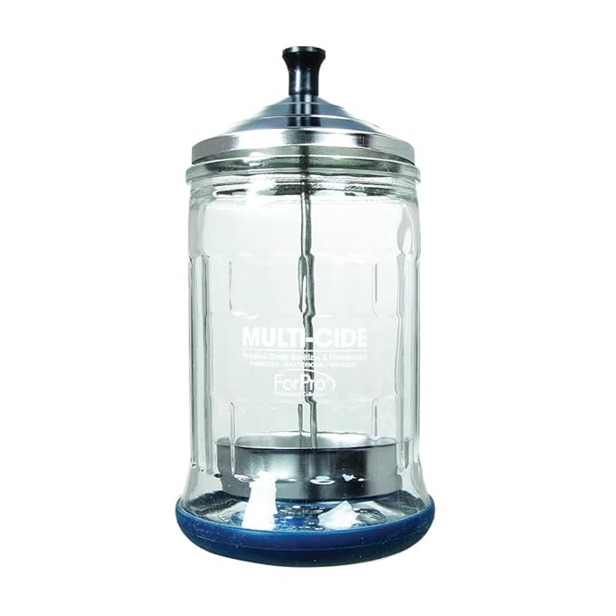 ForPro Professional Collection Multi-Cide Midsize Disinfecting Jar, Disinfectant Glass Jar for Manicure & Spa Implements, 21 Ounces