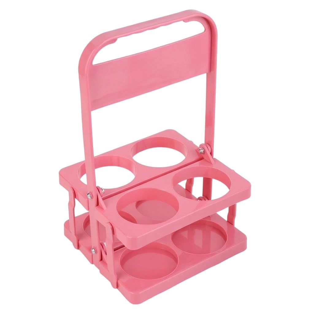 Bodaon 4 Cup Drink Carrier with Handle, Plastic Cup Carriers for Drinks, Drink Holder for Car, GrubHub/Eats Doordash Accessories, Portable Foldable Reusable Mobile, Use for Food Delivery Bag, Pink