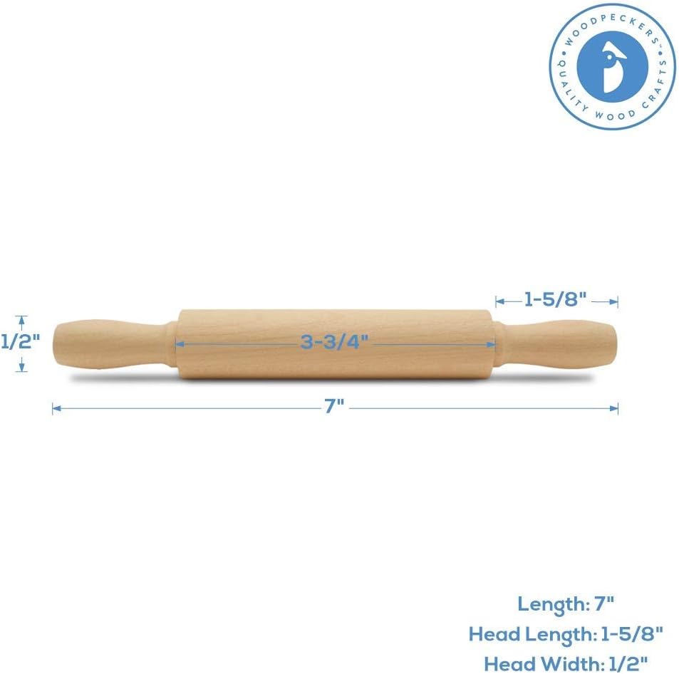 Wooden Mini Rolling Pin, 7 Inches Long, Pack of 100, Perfect for Fondant, Pasta, Baking in the Kitchen, Play-doh, Crafting and Imaginative Play, by Woodpeckers