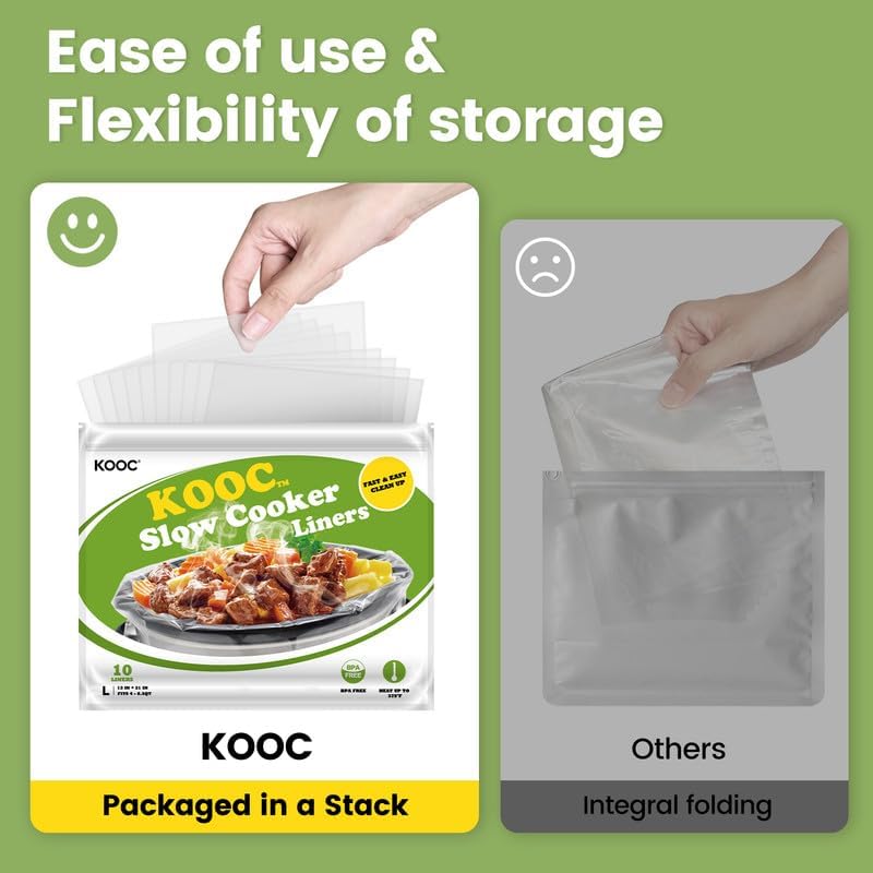 KOOC Slow Cooker Liners 13"x21" 20 Count Cooking Bags Pot Liners Disposable Bags Fit 3 qt to 8.5 qt Slow Cooker BPA Free, 2 Packs (20 Liners Total)