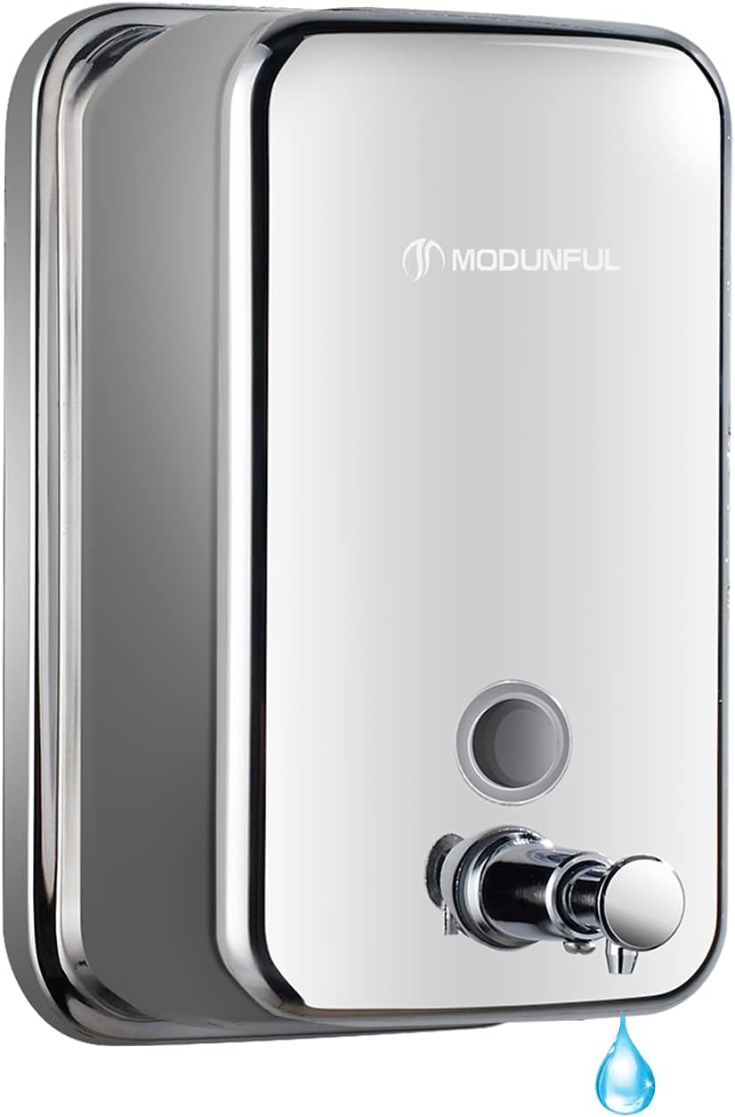 modunful Stainless Steel Soap Dispenser – 27oz Wall Mounted for Family Use, Brushed Nickel, Leak-Proof Pump, Durable Design for Busy Households