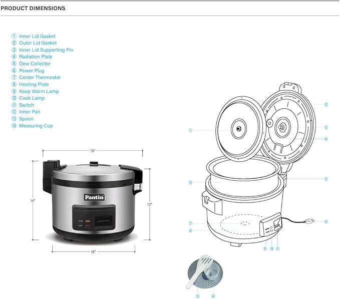 Pantin Commercial Rice Cooker & Warmer - 35 Cups Uncooked / 70 Cups Cooked, Extra Large Capacity Rice Cooker with Nonstick Inner Pot & Switch Press, 120V/1500W, ETL Listed