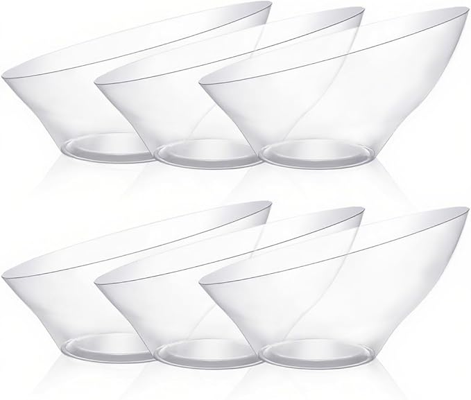 BESTVIP 54oz Clear Plastic Serving Bowls for Party - 12 Pack Angled Disposable Serving Bowls, Party for Chips, Snacks, Fruit, Salad - Bowls for Parties, Daily Use, Catering, Christmas