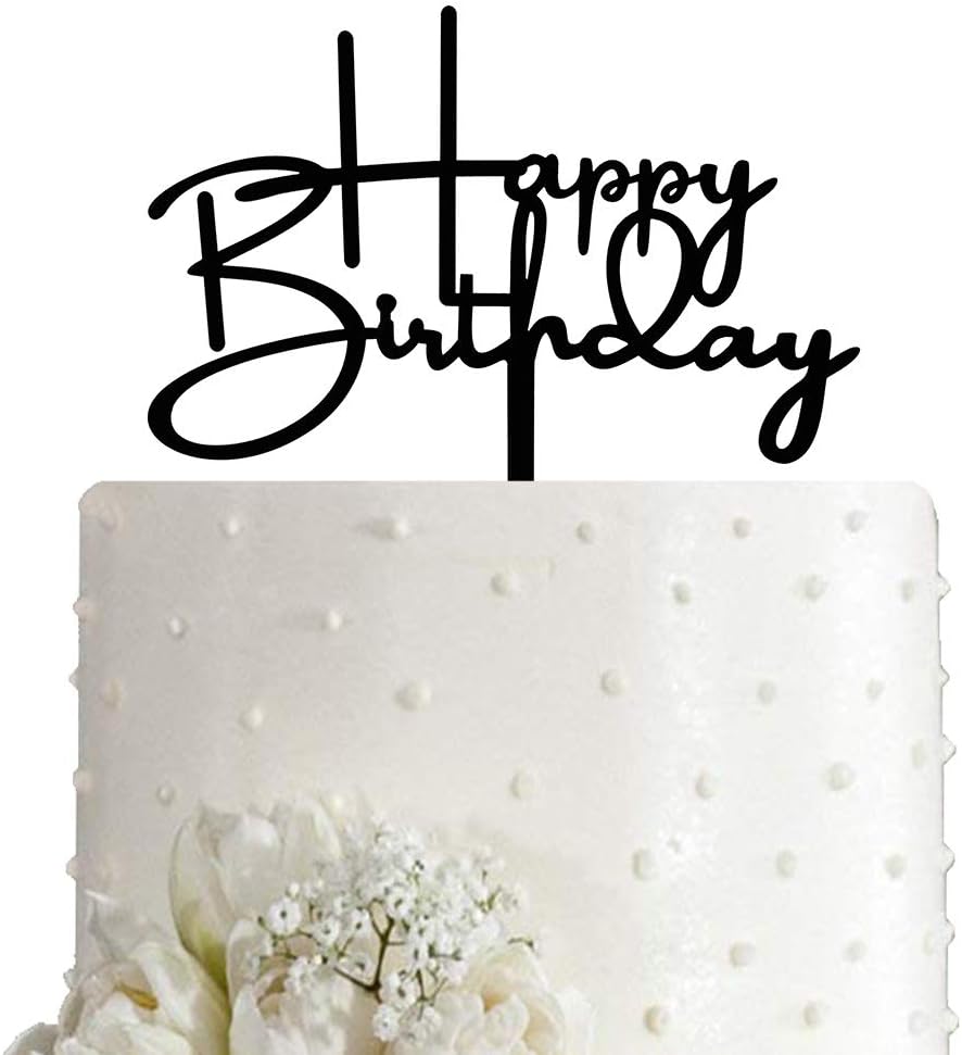 Happy Birthday Cake Topper for Birthday Party Decorations, Black Acrylic