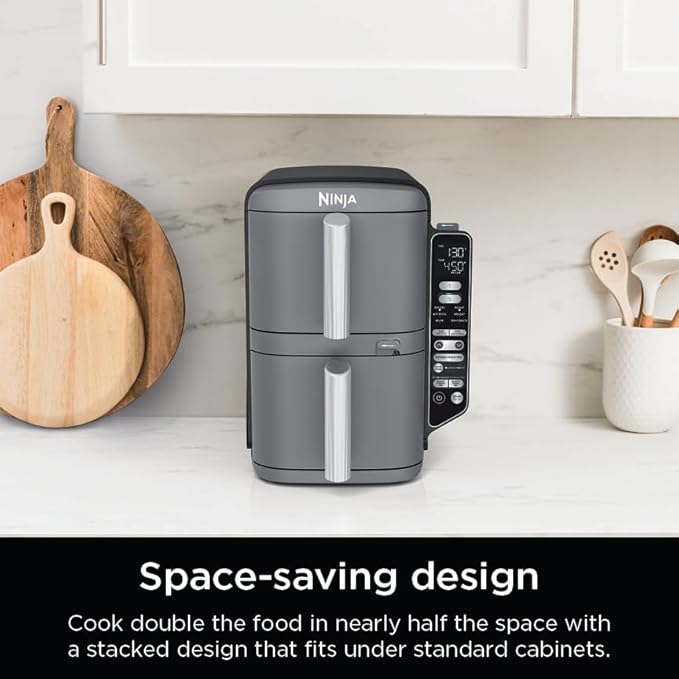 Ninja DoubleStack XL Smart 2-Basket Air Fryer, Smart Cook System, DoubleStack Technology Cook 4 Foods at Once, Space Saving Design, 10 QT, 6-in-1, Smart Finish & Match Cook, Air Fry, Broil, Bake SL451
