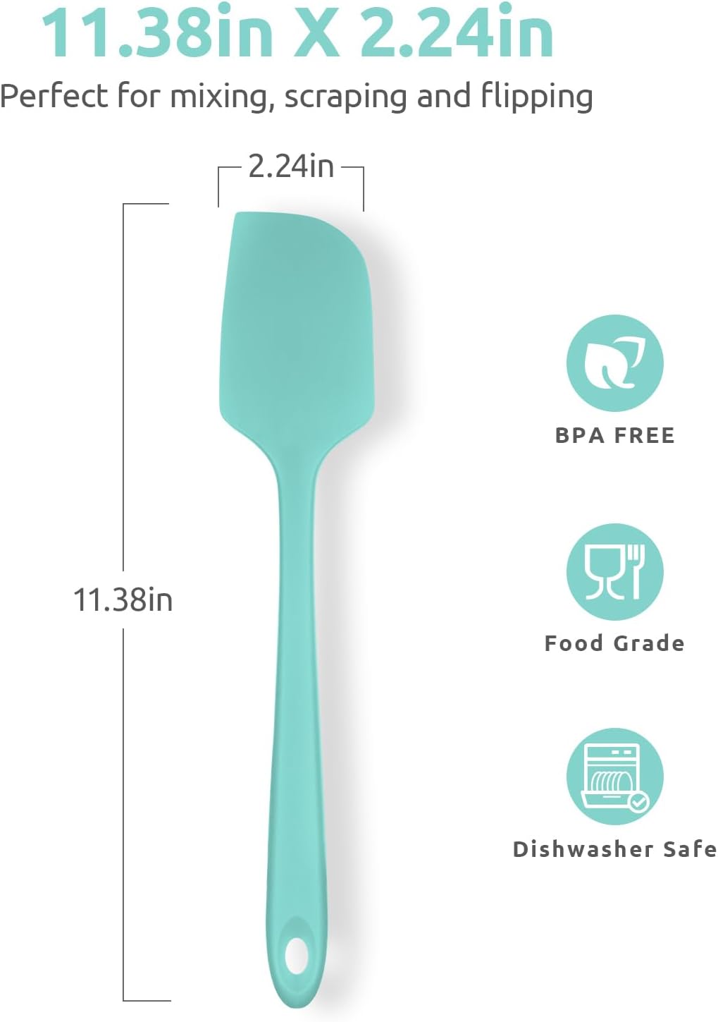 Heat Resistant Silicone Large Spatula: U-Taste 600ºF High Heat Flexible 11.38in Silicon Mixing Stirring Cooking Scraping Baking Bowl Scraper Seamless Spreader for Kitchen Nonstick Cookware (Aqua Sky)