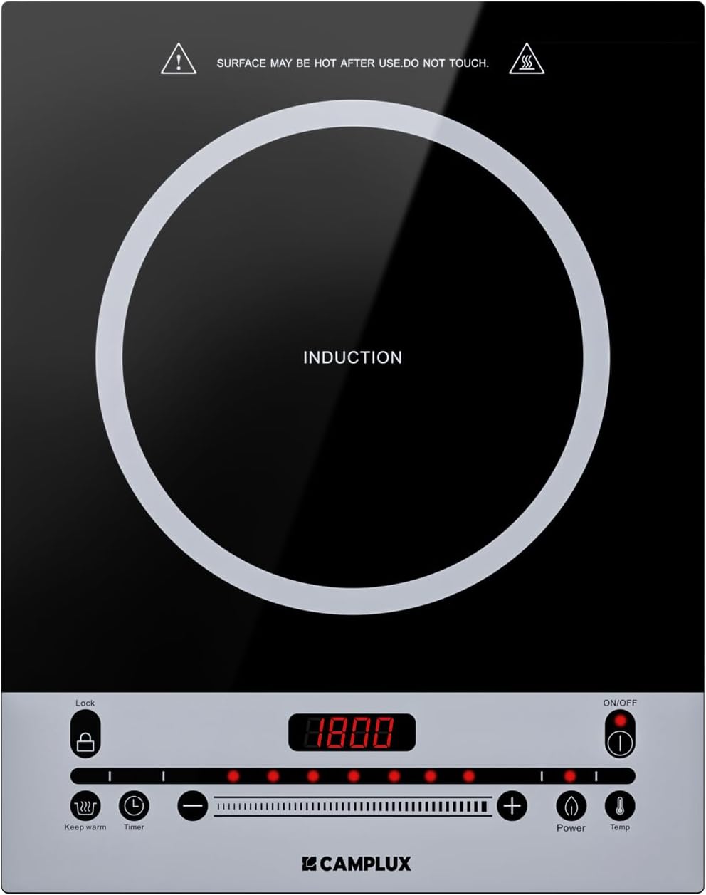 CAMPLUX Portable Induction Cooktop 1800W, 120V Single Burner Electric Cooktop with Kids Safety Lock, 7 Power & Temperature Levels Setting Induction Burner with Timer, Countertop or Built-in