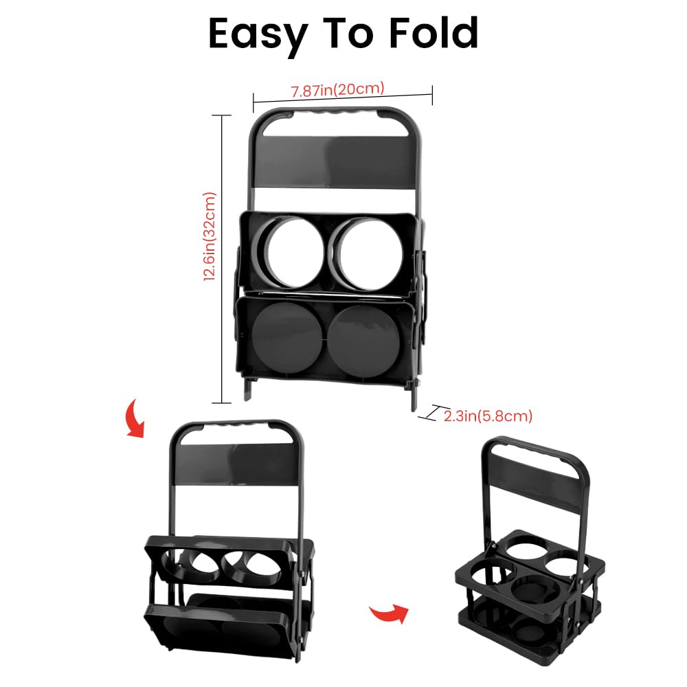 Bodaon 4 Cup Drink Carrier with Handle, Plastic Cup Carriers for Drinks, Drink Holder for Car, GrubHub/Eats Doordash Accessories, Portable Foldable Reusable Mobile, Use for Food Delivery Bag, Black
