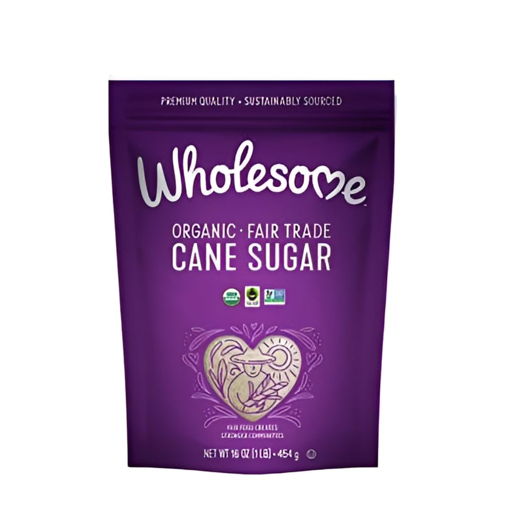 Wholesome Sweeteners 16-Ounce Organic Cane Sugar, Fair Trade, Non GMO, Gluten Free, Pure & Vegan, for Baking and Sweetening, 1 Pack