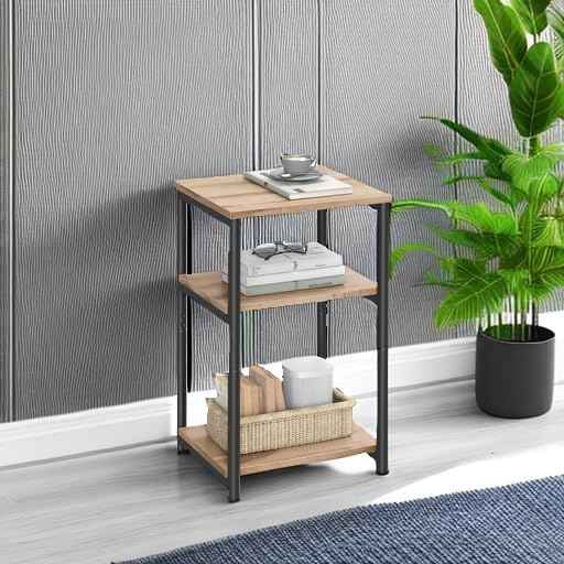 VASAGLE Side Table, Small End Table, Tall Nightstand for Living Room, Bedroom, Office, Bathroom, Camel Brown and Classic Black ULET273B50