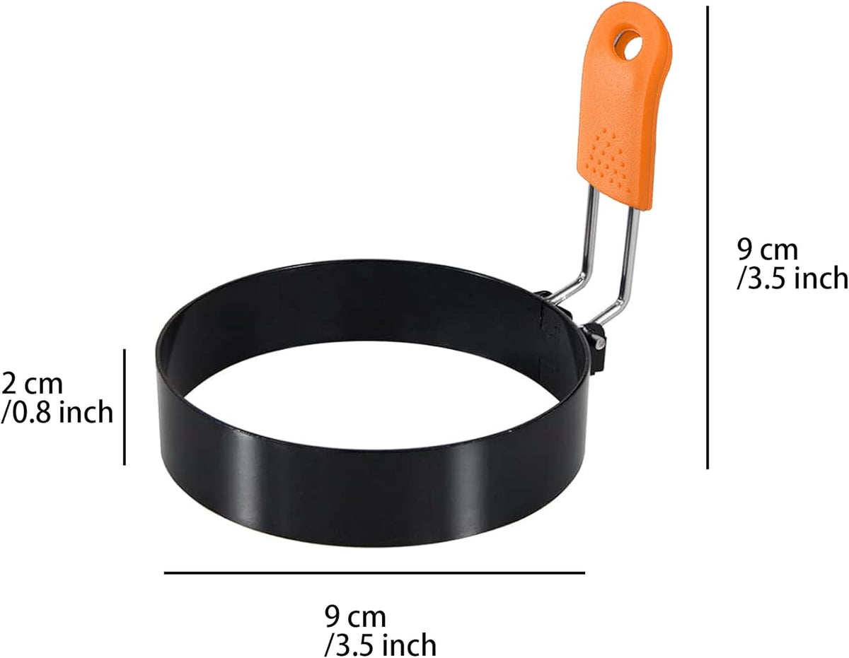 3.5" Egg Rings Set of 4 with Silicone Handle, Large Ring for Frying Eggs, Round Mold for English Muffins - Griddle Cooking Shaper for Indoor Camping Breakfast Sandwiches w/Silicone Oil Brush