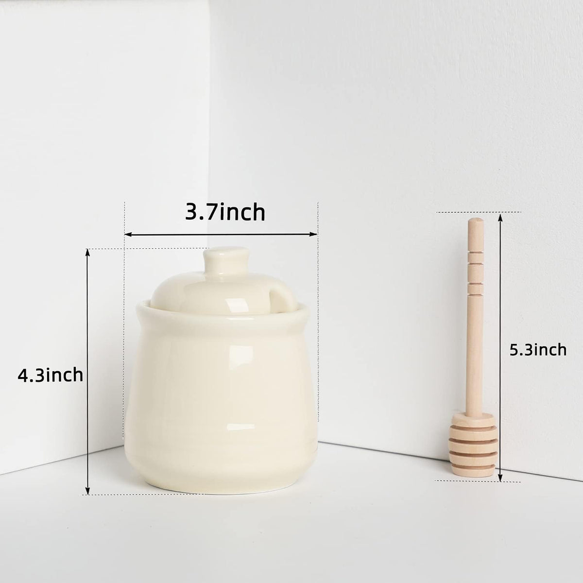 LEETOYI Porcelain Honey Jar with Lid and Honey Dipper,Ceramic Honey pot,12oz (Beige)
