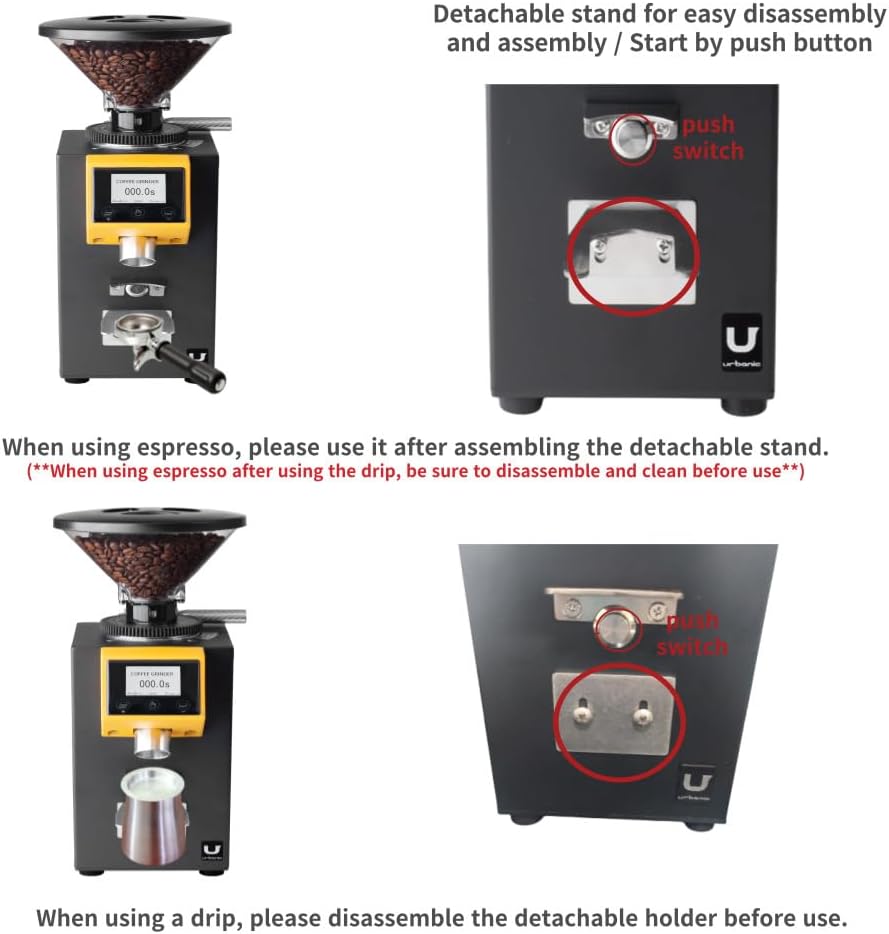 Urbanic 090 Electric Coffee Grinder (110~220v) / straight Titanium burr 60mm / (Yello) / (Made in Korea), 125*125*39(mm)