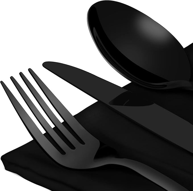 Aisoso Black Silverware Set, 20-Piece Stainless Steel Flatware Cutlery Set Service for 4, Include Knife Fork Spoon, Stylish Mirror Finish, Perfect for Home Kitchen Restaurant