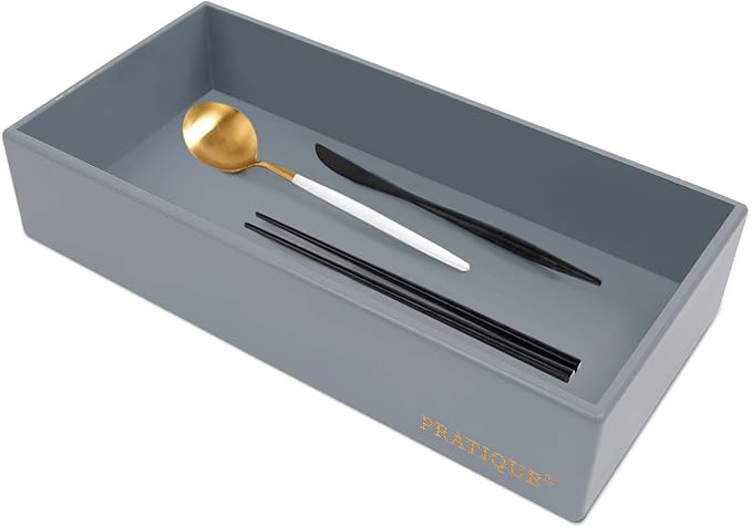 Bamboo Drawer Organizer - Kitchen Utensil Organizer Silverware Tray Cutlery Holder，Office Desk Supplies and Accessories,12 * 5.9 * 2.6,Grey