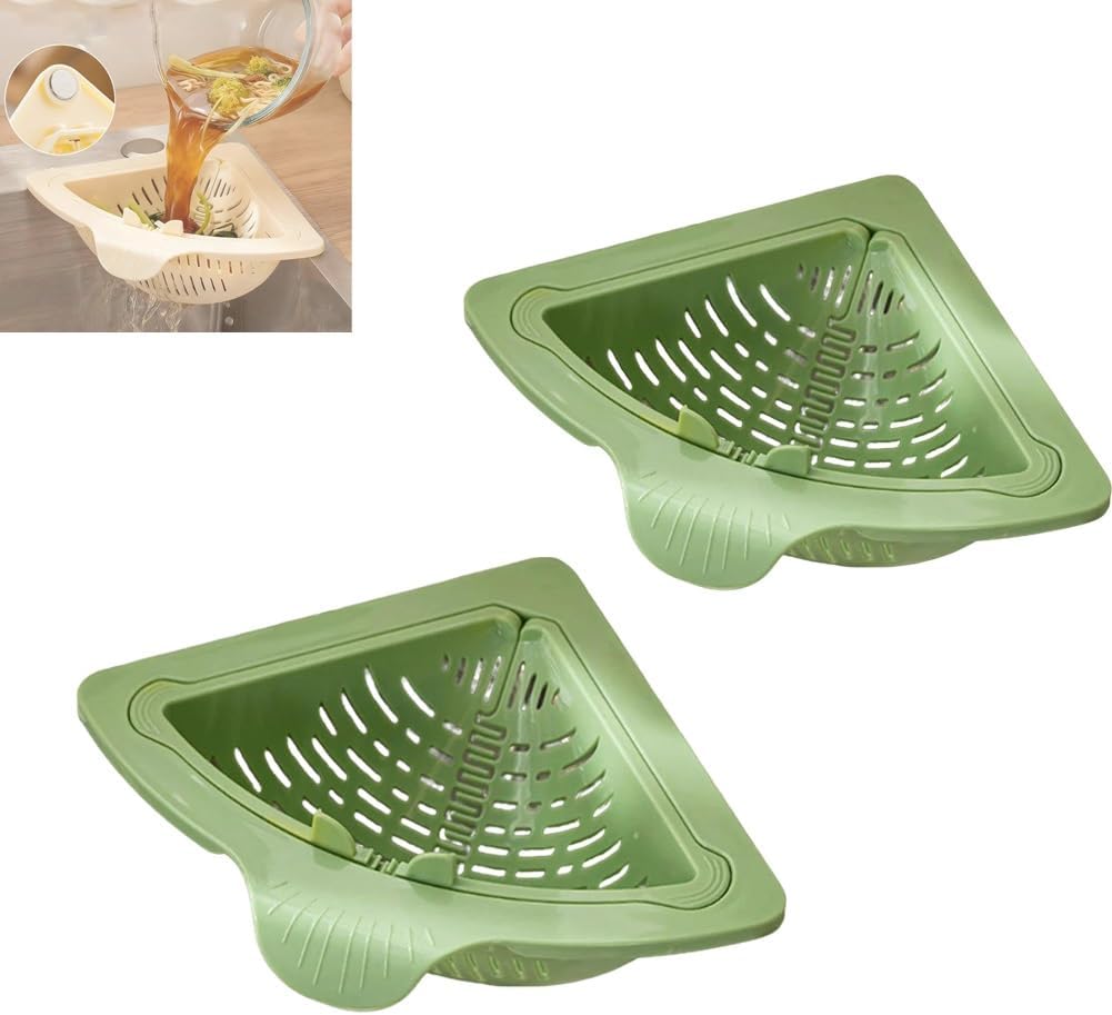 Magnetic Drainage & Filter Basket, Punch-Free Triangular Sink Strainer with Twist-Open Bottom, Strong Magnetic Fixation, Corner Kitchen Organizer for Washing Fruits & Vegetables(2pcs Color b)
