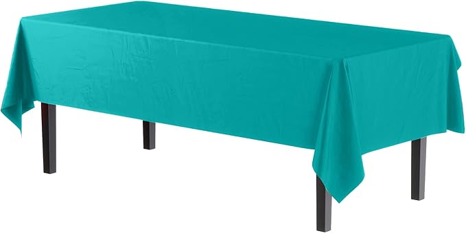 Exquisite 66% Thicker Premium Plastic Table Cloth Rectangle Table Cover 0.5 Mil 6 Pack Aqua Table Cloth 54 Inch x 108 Inch Disposable Tablecloth Won't Tear Easily Like Cheap Thin Brands