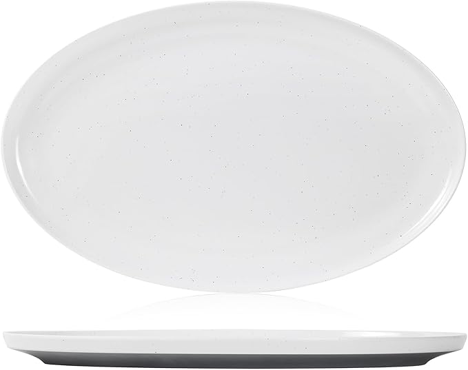 Webbylee ‌16" Melamine Oval Platter Set of 2 - Lightweight Durable Serving Tray for Party, Catering & Home | Dishwasher Safe, Fits Turkey/Charcuterie-White & Grey