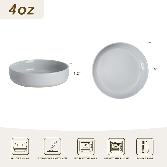 famiware Milkyway Ceramic Soy Sauce Dish, Dipping Bowls Set of 6, Dipping Sauce Bowls/Dishes, 4oz Small Serving Bowls for Side Dishes, Condiment, Sushi, Appetizer, Dessert, Light Gray