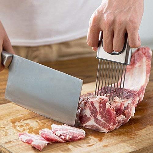Stainless Steel Onion Cut Holder Slicer With 10 Even Prong Easy Hold Vegetable To Cut Tomato Lemon Potatoes And Loosen Meat Kitchen Tools(Silver)