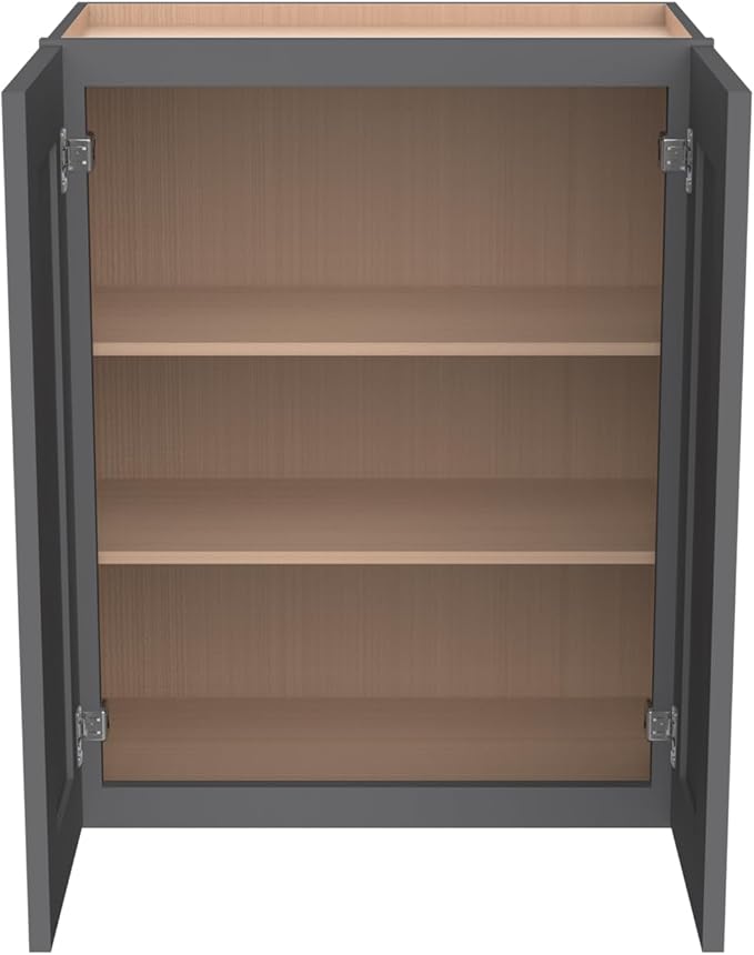 Wall-Mounted Cabinet – Solid Wood Shaker Style Medicine Cabinet with Adjustable Shelves & Soft-Close Doors for Bathroom, Kitchen, and Office Storage (Pebble Gray, 30" W x 12" D x 36" H)