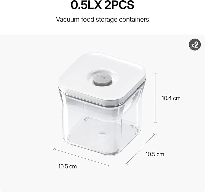 VAKUEN Premium Airtight Food Storage Containers, 2PC-SET(0.53qt), Smart One-Click Seal Lid, Patented Double Silicone Lining, 100% Leak Proof, BPA-FREE, Dishwasher, Freezer & Microwave Safe