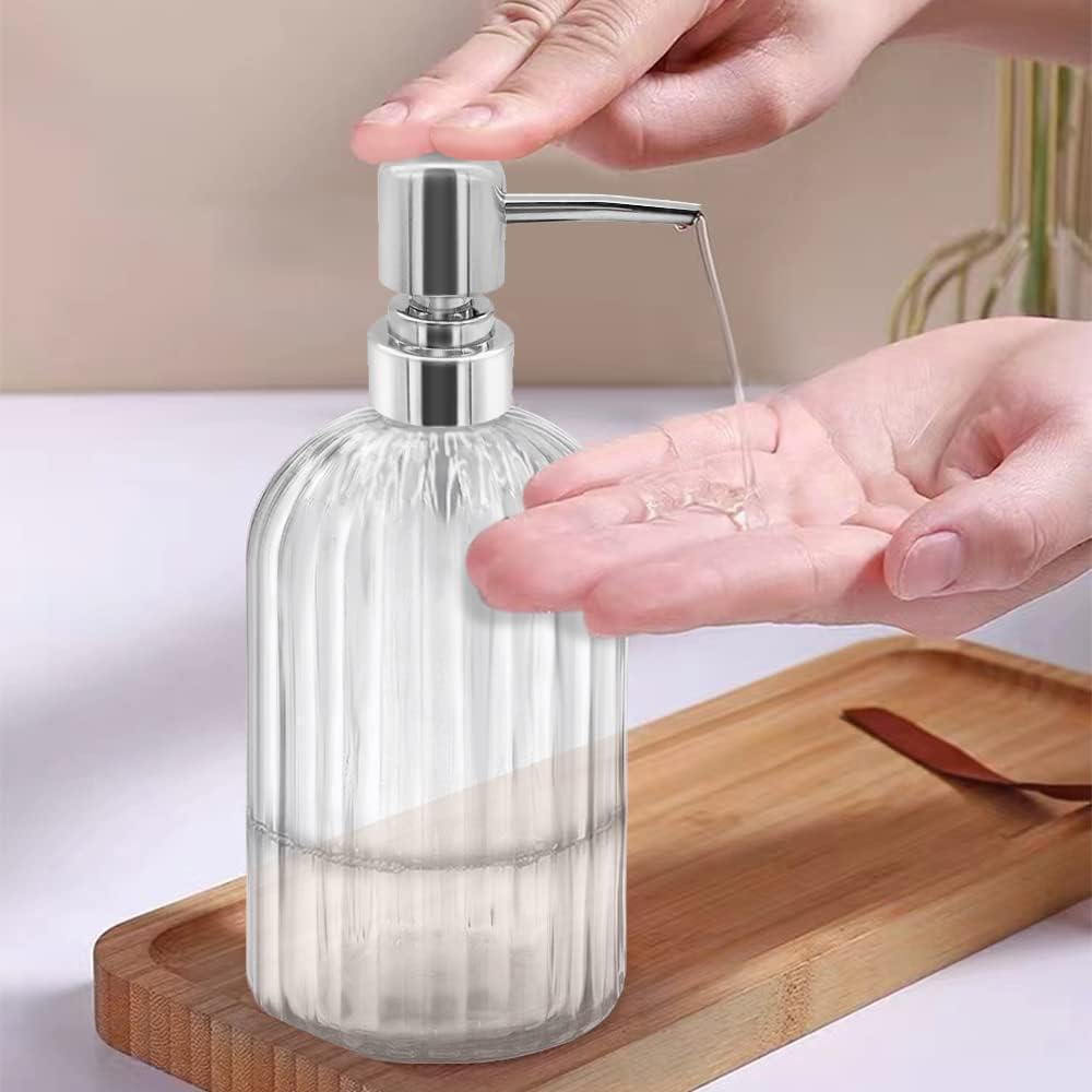 Soap Dispenser - 2 Pack 14 Oz Kitchen Soap Dispenser with Pump, Bathroom Transparent Soap Dispenser Bottle for Hand Soap, Dish Soap or Lotion (White)