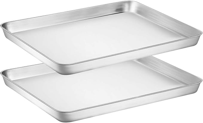Wildone Baking Sheet Set of 2 - Stainless Steel Cookie Sheet Baking Pan, Size 16 x 12 x 1 inch, Non Toxic & Heavy Duty & Mirror Finish & Rust Free & Easy Clean