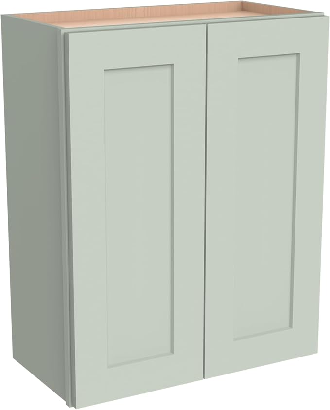 Wall-Mounted Cabinet – Solid Wood Shaker Style Medicine Cabinet with Adjustable Shelves & Soft-Close Doors for Bathroom, Kitchen, and Office Storage (Jade Green, 33" W x 12" D x 30" H)