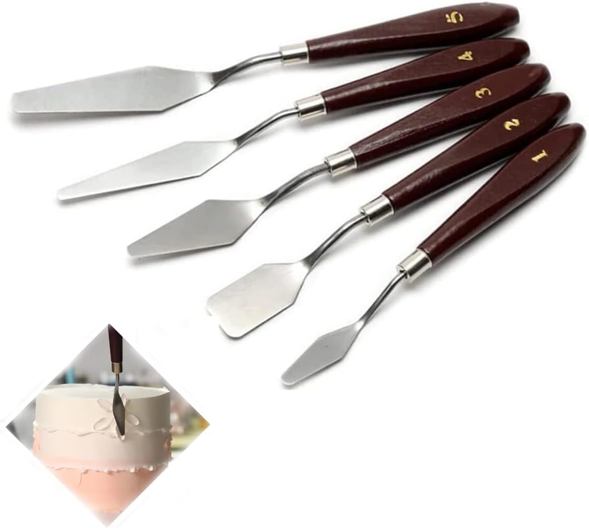 5pcs Stainless Steel Cake Cream Spatula Frosting Baking Pastry Tool Shovel Cake Painting Scraper Decorating Spatula Mixing Set Icing Oil Painting Cream Toner Tool for Fondant Chocolate