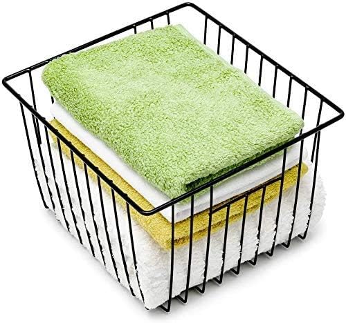 Slideep Wire Metal Basket Bin Storage Baskets Modern Farmhouse Food, Vegetable, Shampoo, Clothes, Fruits Storage Organizer Basket for Kitchen Pantry Bathroom Black 3 Packs