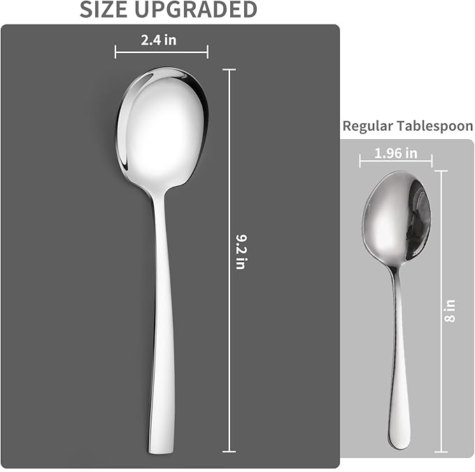 8 Piece Stainless Steel Serving Spoons Set - 8 Large Spoons, 9.2-Inch, Dishwasher Safe, for Parties/Kitchen/Buffet/Catering