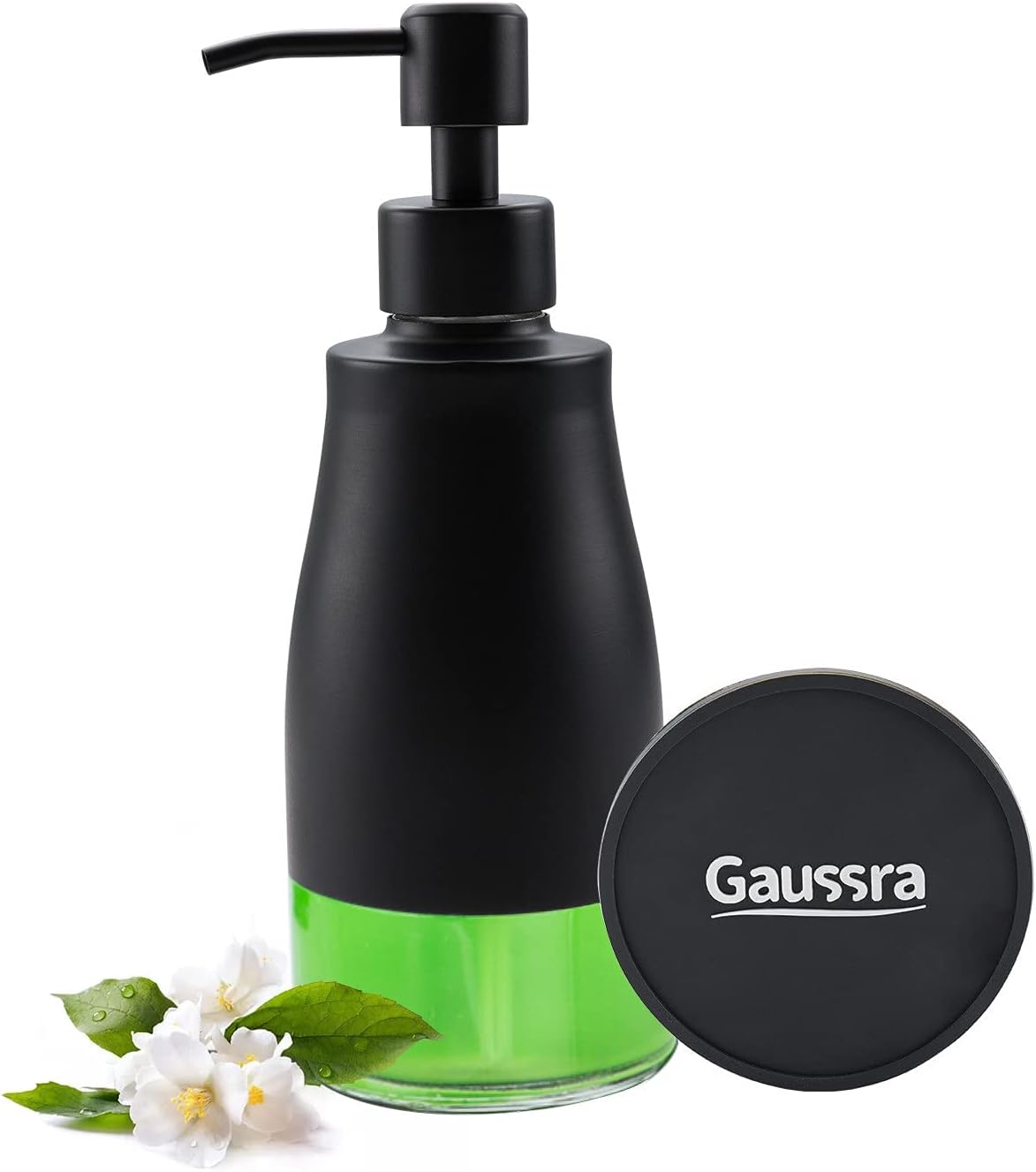 Black Soap Dispenser with Coasterand Stickers, Refillable Liquid Stainless Steel Soap Dispenser for Kitchen Sink, Bathroom Countertop (11OZ / 320ML)